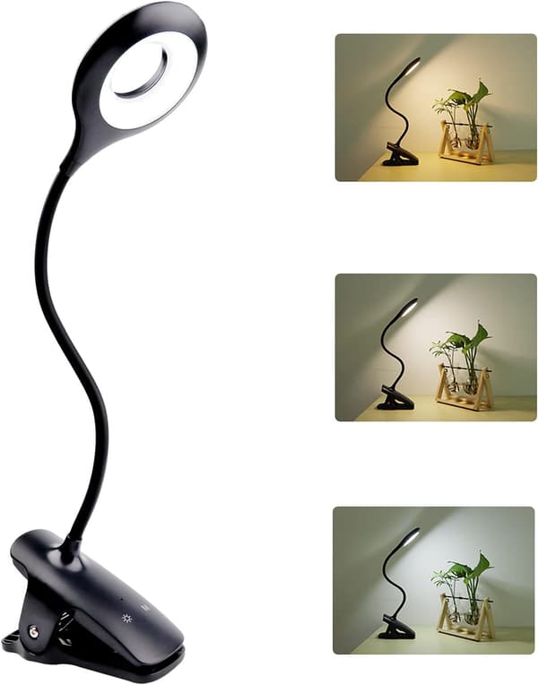 3W Oppladbart Led-bordlampe uten ledning, 24 LED-lys, Berøringslampe for seng med klips