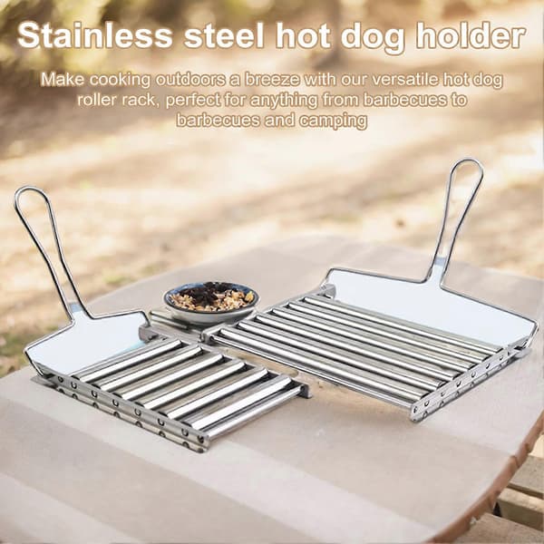 Pølserulleholder Hotdog Stand BBQ Rullegrill Rustfrit Stål Pølsegrillstativ til Picnic Campingtilbehør L