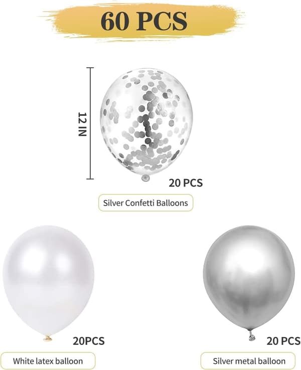 Hopeapallot, 60 kpl Konfettipalloja Hopea Helium-Palloja, Metalli