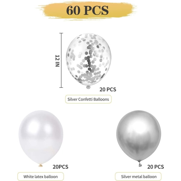 Hopeinen ilmapallo, 60 kpl Konfetti hopea helium ilmapallot, metalli