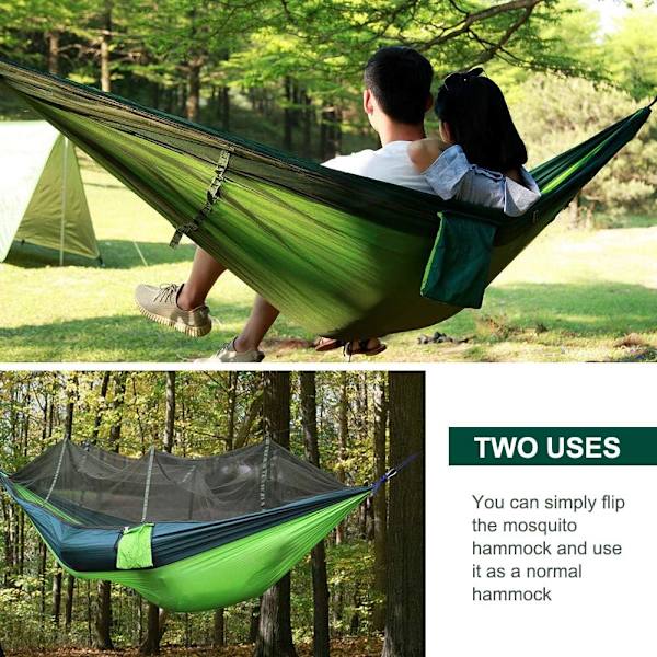 Nylon Hengekøye for 2 personer med stropper og karabinkrok 260x140cm
