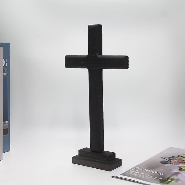 Stående träkorsdekor Väggbord Altarkors med stativ Kompatibel Bön Chapel Church Heminredning Kristen gåva 6,3x2,4x12,6 tum