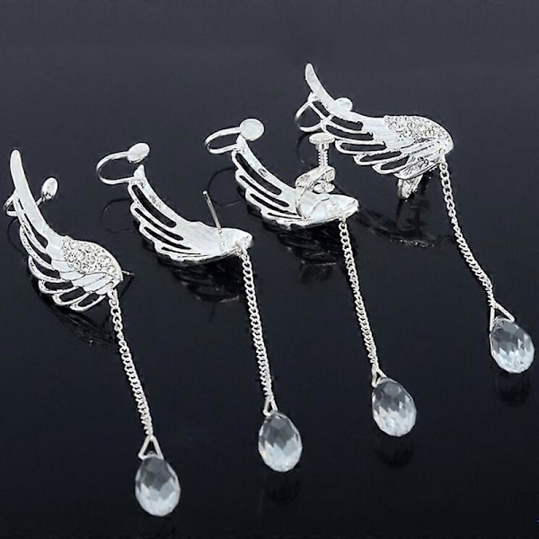 1 st Kvinnor Ängelvinge Strass Tofs Hängande Örhänge Öronklämma Smyckesgåva Ear Stud Left