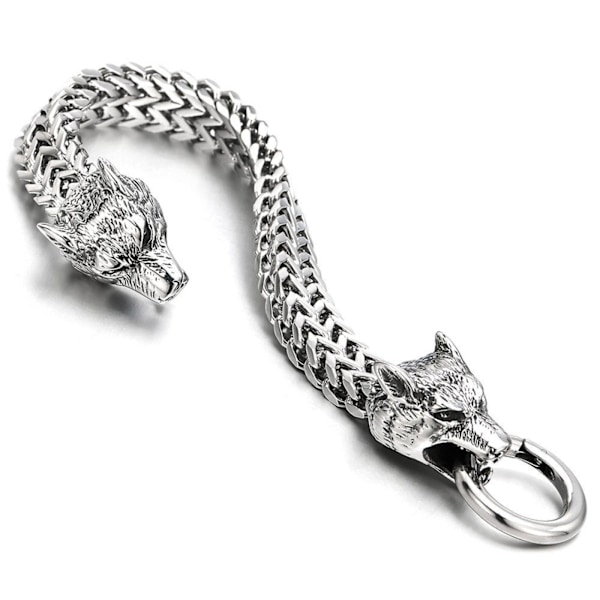 ##/Charm armband set med curb chain armband med varghuvud för män i rostfritt stål##/
