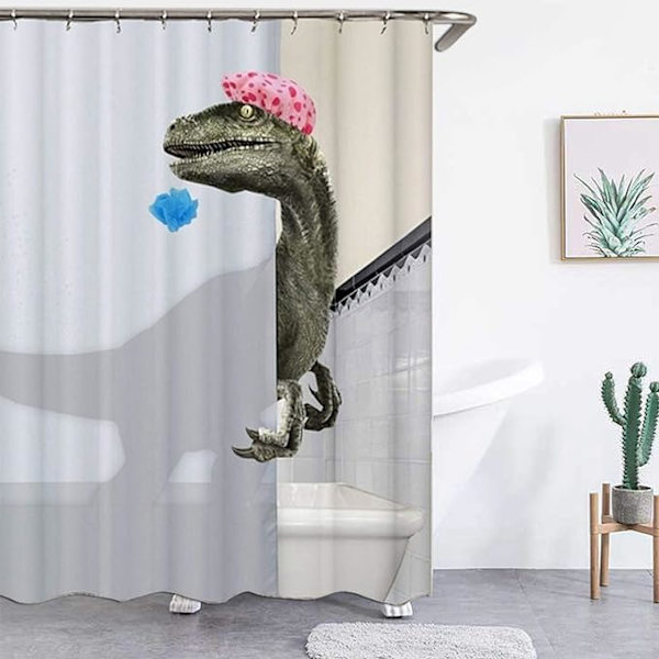 Sød dinosaur-print bruseforhæng 180x180Cm, vandtæt