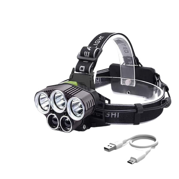 5 LED 6-modus hodelykt, oppladbar vanntett