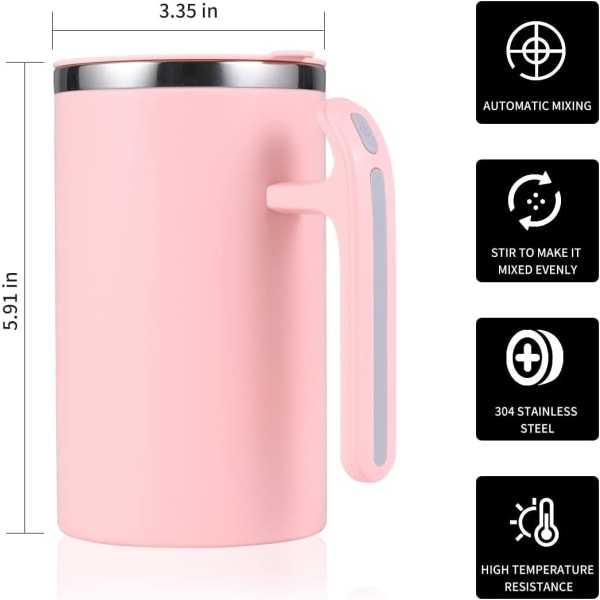 Vaaleanpunainen S+ ruostumattomasta teräksestä itsesekoittuva muki Soveltuu kahville/Mi
