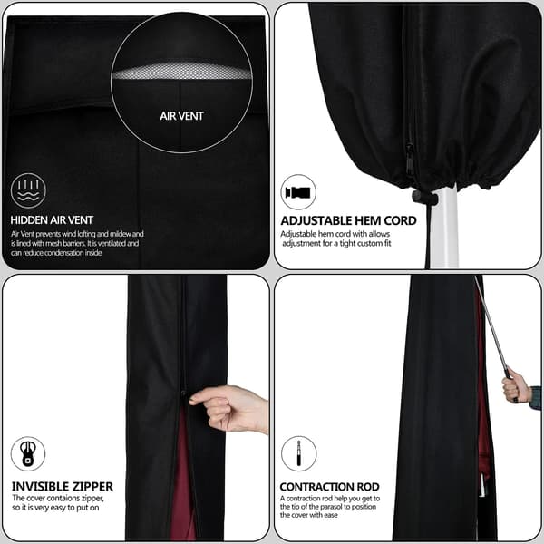Parasolbetræk 2m til 4m, (190x30/40/50cm) - Robust Sort 420D