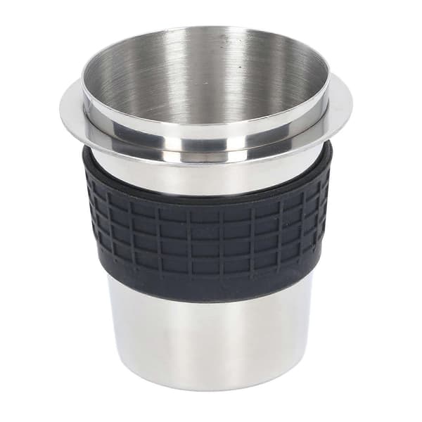 58mm Kaffedoseringkopp i rustfritt stål, kaffemaskin håndtak mottakspulverkopp med silikonring, rustfritt stål farge