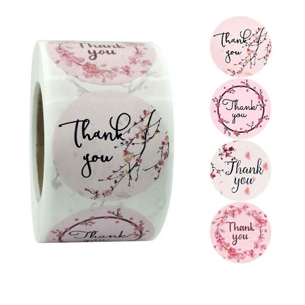 500 st/rulle 4 Designs Blommor Tack Stickers Bröllopsgåvor Fest Handgjorda Scrapbooking Presentförpackning Tätnings Etiketter