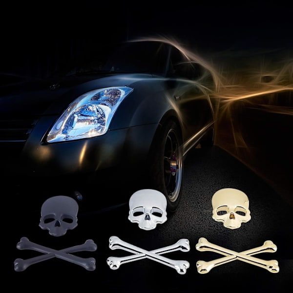 3 stk. (9*8,5 cm) 3D Metal Personlighed Hodeskalle Skelet Død Bil Moto