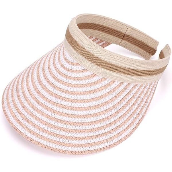 Sommerhatt for kvinner med bred brem, rosa stråhatt, rosa stråhatt