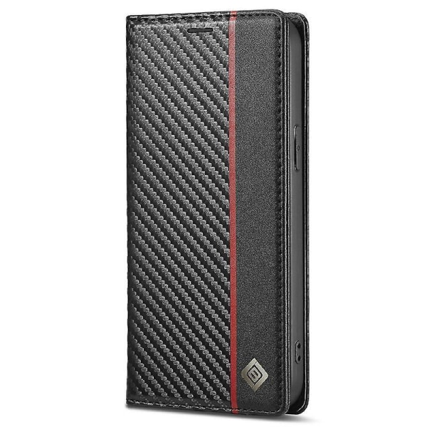 Lc.imeeke Carbon Fiber Texture Full Protection Läderställ Case Skal kompatibel Iphone 12 / 12 Pro - Horisontell röd rand