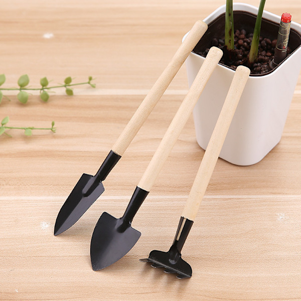 3-pack Mini Trädgårdssats - Spade, Räfsa, Skovl för Sukkulenter