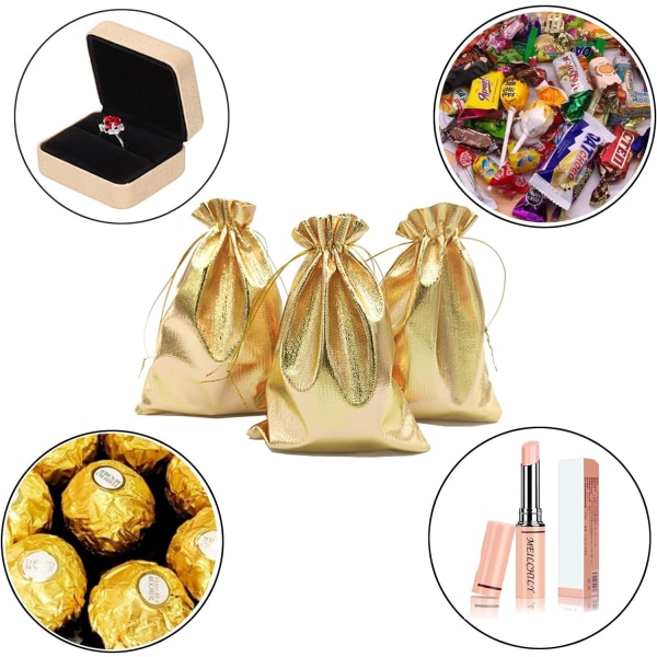 (13cm x 18cm) 100 st Gold Dragkedjor Presentpåsar, Små Presentpåsar J
