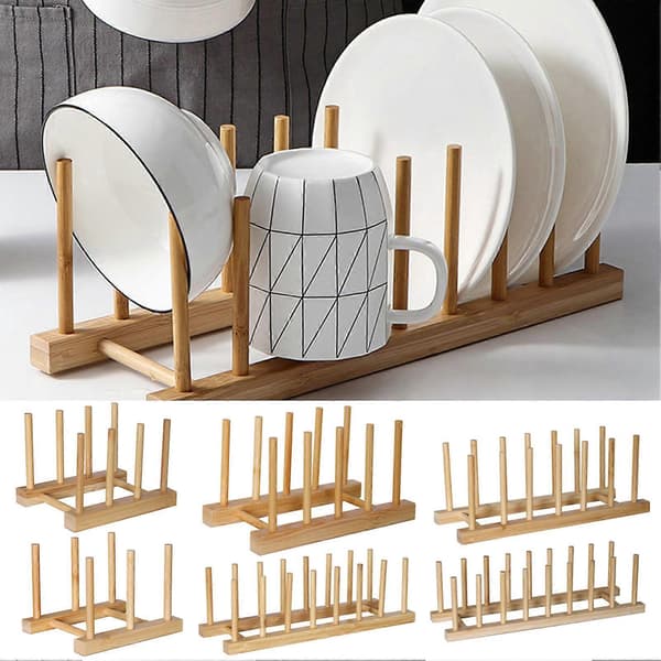 Köksförvaringsställ Bambu Halkfri Platt Tallrik Grytlock Disk Skål Torkställ Organisation Skärbräda Dräneringsställ D