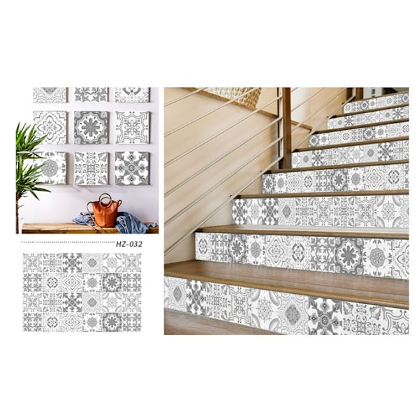 ##/24 st självhäftande blommiga kakelplattor 15×15cm - Grå, Kök Badrum##/