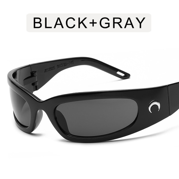 Moon fashion solglasögon (grå glasögon med svart inramning), futuristiska