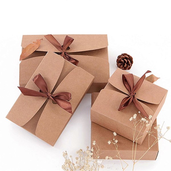 5 stk. Emballasjeboks Flerbruks Ensfarget Kraftpapir Sammenleggbar Månekakekjeks-etui Kakeholder for Fest S