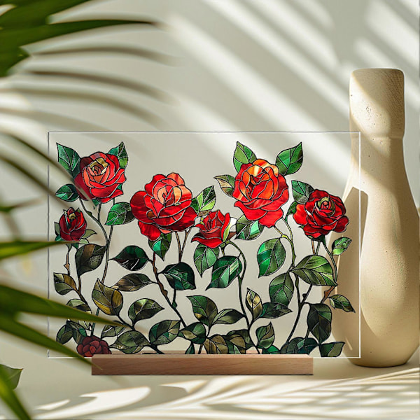 Akryl Blomsterbordskylt med Träställ Kraftig Floral Växter Hemmakontor Centerpiece Skrivbordsdekoration Ornament F