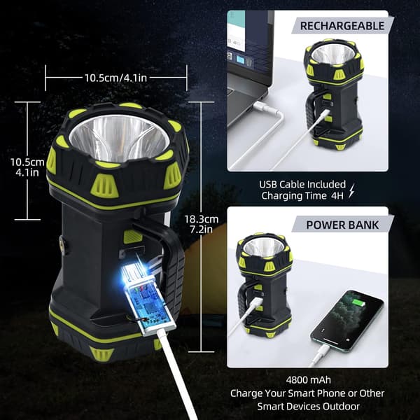 Kraftig lommelykt, oppladbar LED-campinglampe med 8 lysmoduser