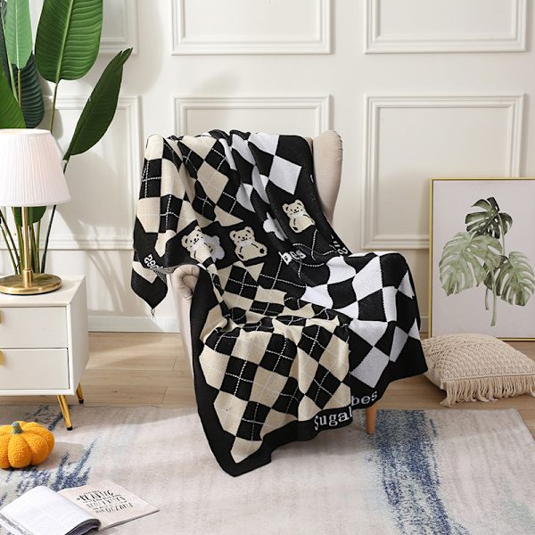 1 stk 110x130cm Beige Bjørn Strikket Teppe Plaid Myk Komfortabel