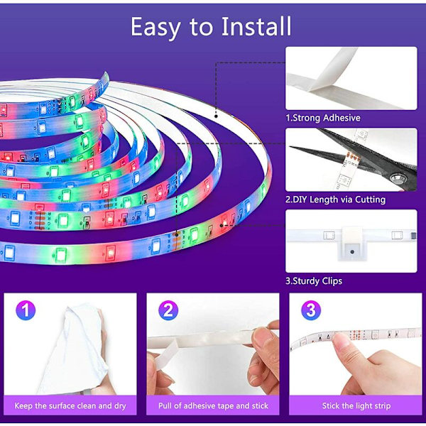 3M 360 RGB 5050 SMD Smart Bluetooth LED Lysstripe med Fjernkontroll