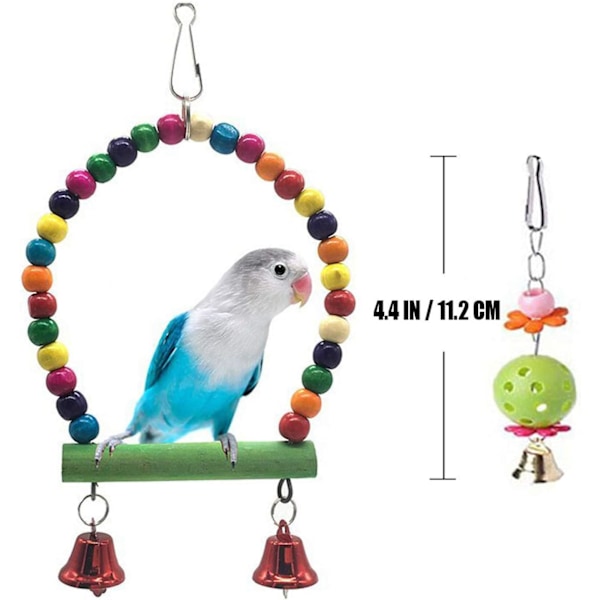 ##/Lintujen lelut, 5 kpl pureskeluleluja, keinuva teline puupalloja kelloa##/