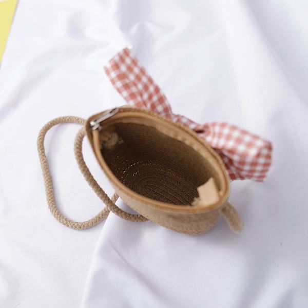##/Flickors stråhattar och liten väska set med rosettdekoration Barn sommar solhatt för strandresor vandring##/