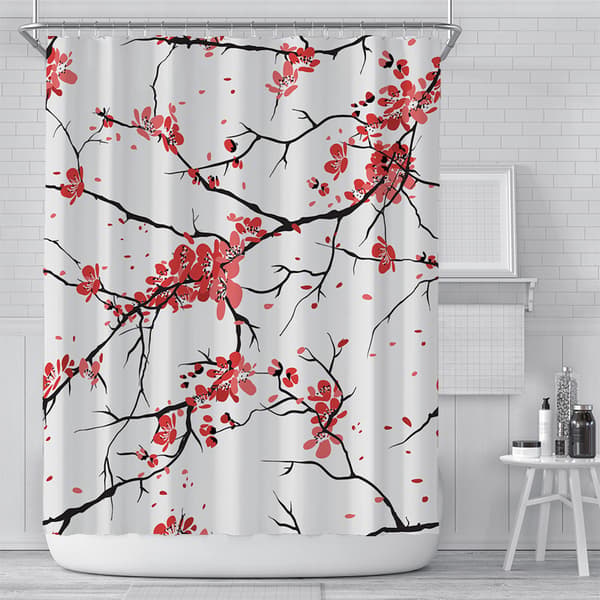 Ett sett (plommeblomst, 180 cm × 180 cm) Dusjforheng, muggsikkert