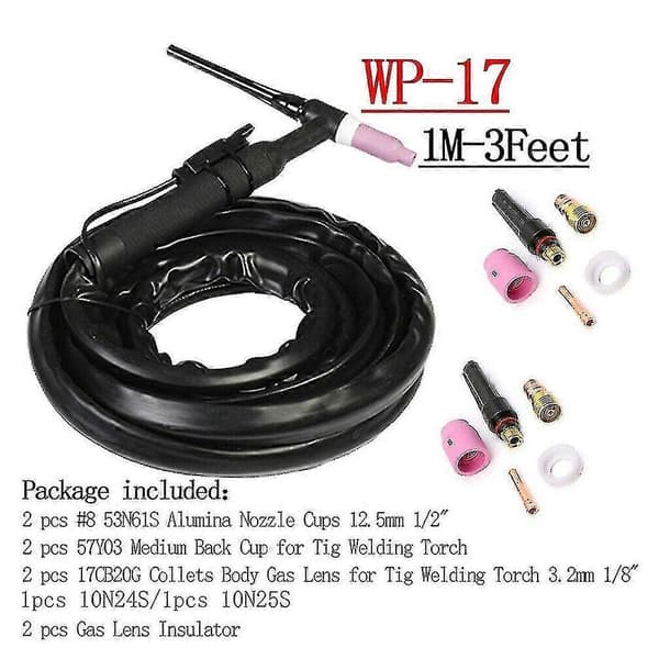 Wp17 150a Tig-brännare 1m Komplett Flexibelt Huvud Luftkyld Med Förbrukningsmaterial