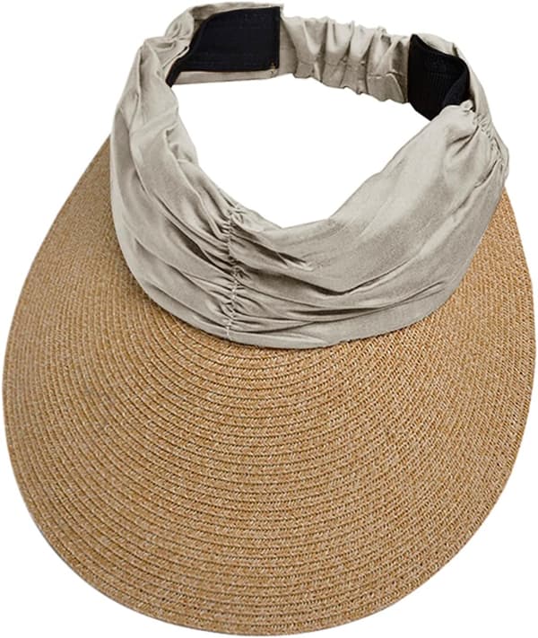 Beige stråhatt for kvinner UV-maske UPF50+ Toppløs stråhatt Sommer