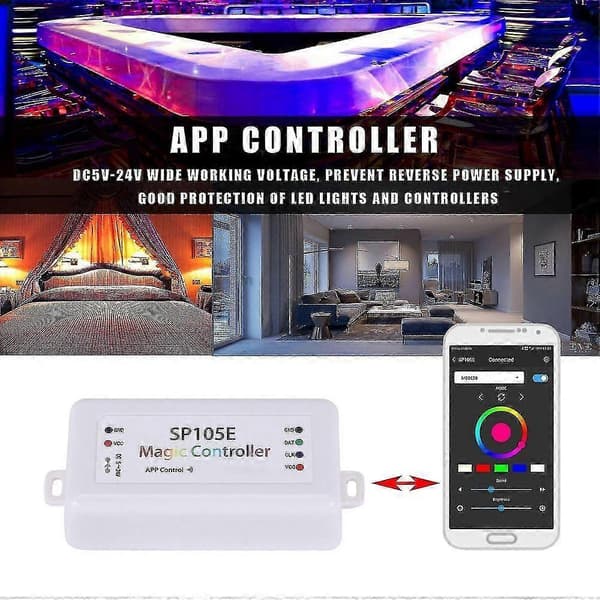 Sp105e Trådløs Bluetooth Controller App Ws2811 Ws2812b Ws2801 Sk6812 Apa102 Individuelt Adresserbar