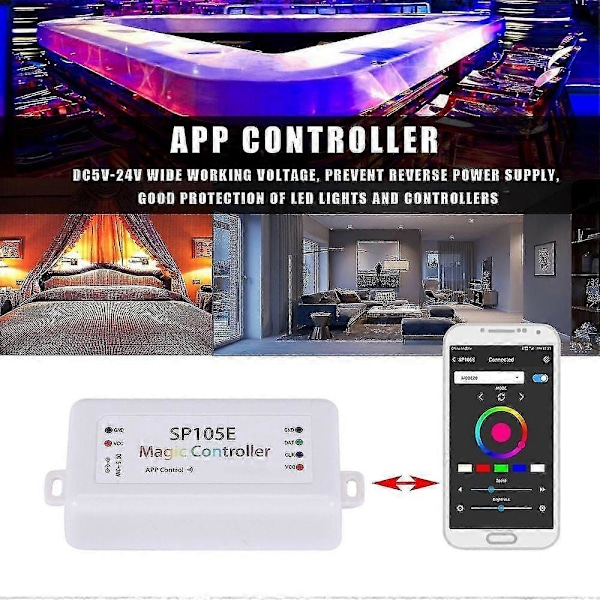 Sp105e Trådlös Bluetooth Kontroller App Ws2811 Ws2812b Ws2801 Sk6812 Apa102 Individuellt Adresserbar
