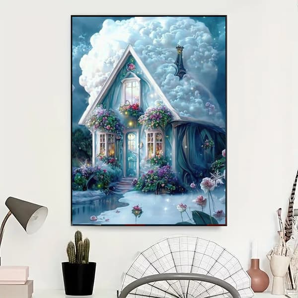 ##/5D DIY Diamantmålning för Vuxna och Barn, Snöstuga F##/