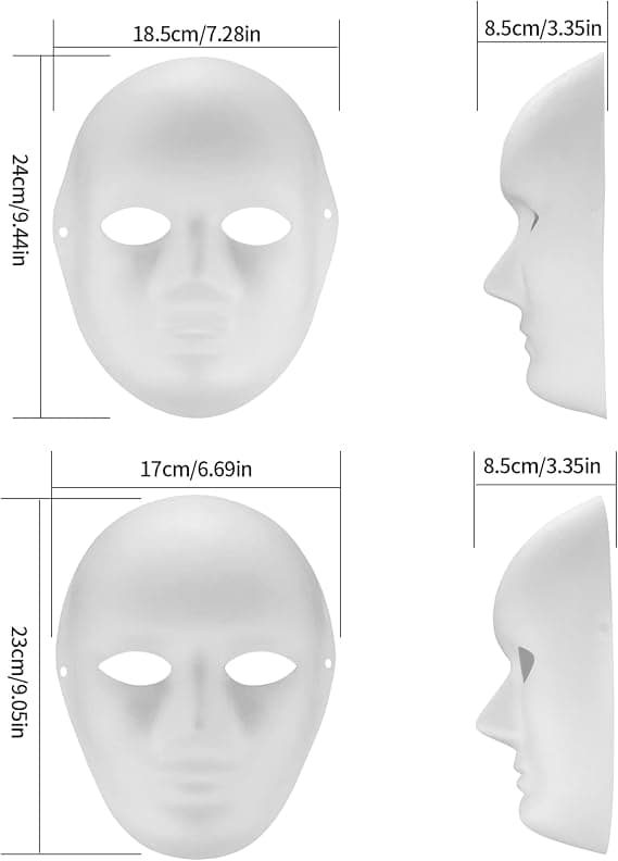10 stk hvite malbare papirmasker, DIY papirmassemasker Maling