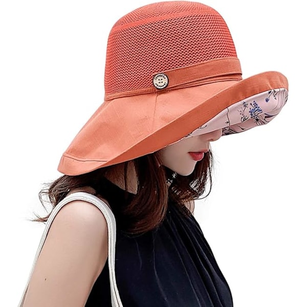 ##/Mesh Solhatte til Kvinder  UPF UV Beskyttelse  Pakbar  Bred Skygge  Hakesnor##/
