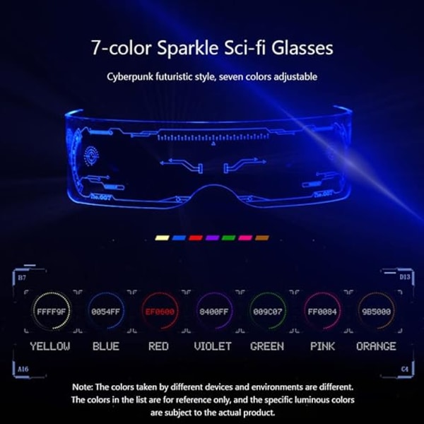 LED Lysbriller med 7 Farver LED Briller Cyberpunk Neon Briller
