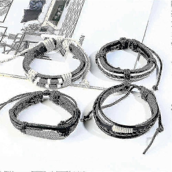 12 st Herrarmband Flätat Läderarmband Punk Rep Armband Manschett Vintage Armband Wrap Set Justerbart Trendigt