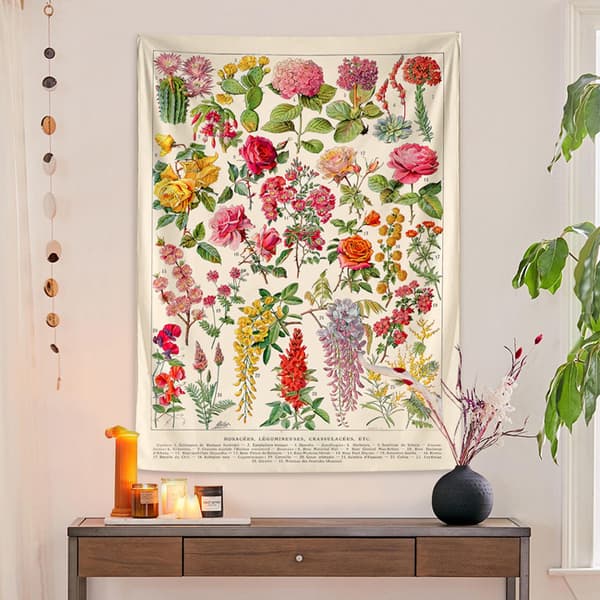 130x150cm Veggteppe med blomster og planter for naturdekor