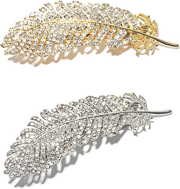(2 stk, 7 cm, guld, sølv) SacJkt rhinestone hårklip, vintage mig