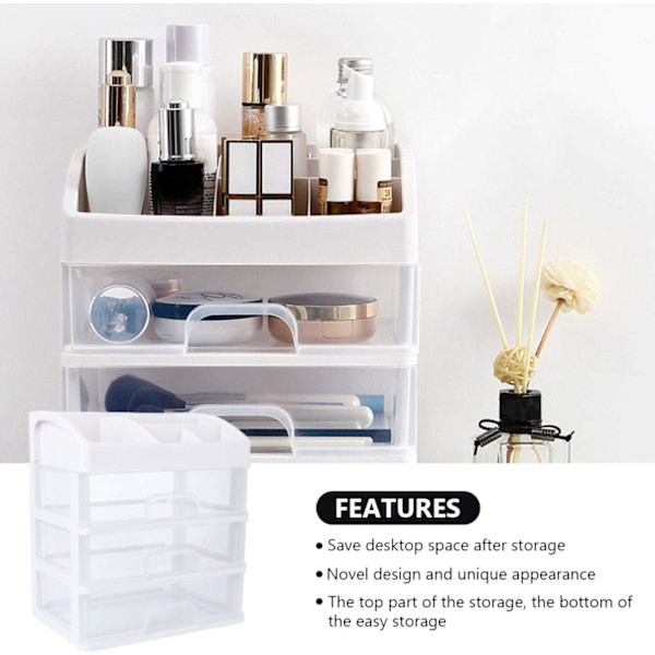 Skrivebords Makeup Organizer med 3 Skuffer Kosmetik Organizer Display