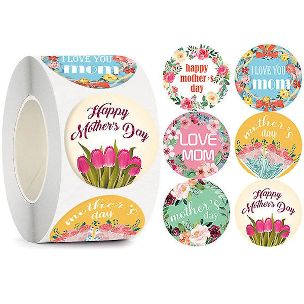 2X500 stk jule- og morsdaggaveblomster, lykkelig morsdag klistremerke etikett tape