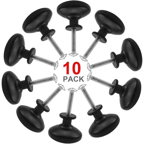 10 stk Sorte Dør- og Skuffesknap, 28mm Møbelknap, Enkelt Hul R