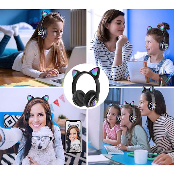 (Svart) Barnehodetelefoner, trådløse Bluetooth-hodetelefoner
