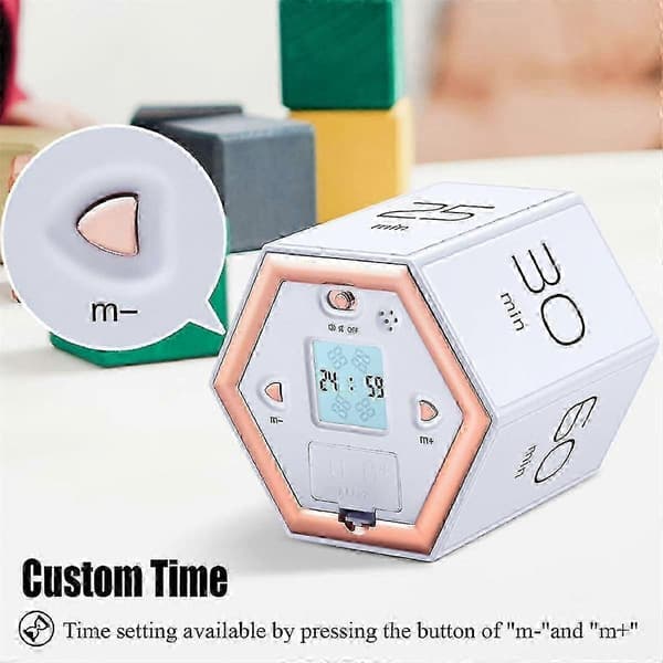 Hexagon Flip Timer med Lydløs & Alarmfunktion - Køkken Timer Nem at Bruge - Tidsstyring Pomodoro