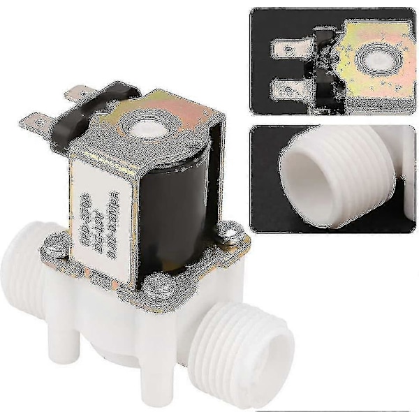 Magnetventil, DC 12V G1/2\" NC Plastik Vandindløbsmagnetventil 0,02-0,8 Mpa Normalt Lukket Elec