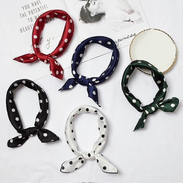 Dame Polka Dot Satin Hårelastik Scrunchies Silketørklæde Halstørklæde Hovedtørklæde Black Polka Dot*