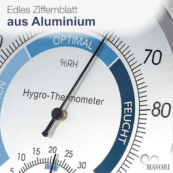 Analogt hygrometer og termometer for innendørs bruk, rustfritt stål, fuktighetsmåler og romtermometer