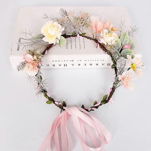 Blommig Hårband Blad Bär Blomma Boho Med Band Krona Krans Huvudsmycke